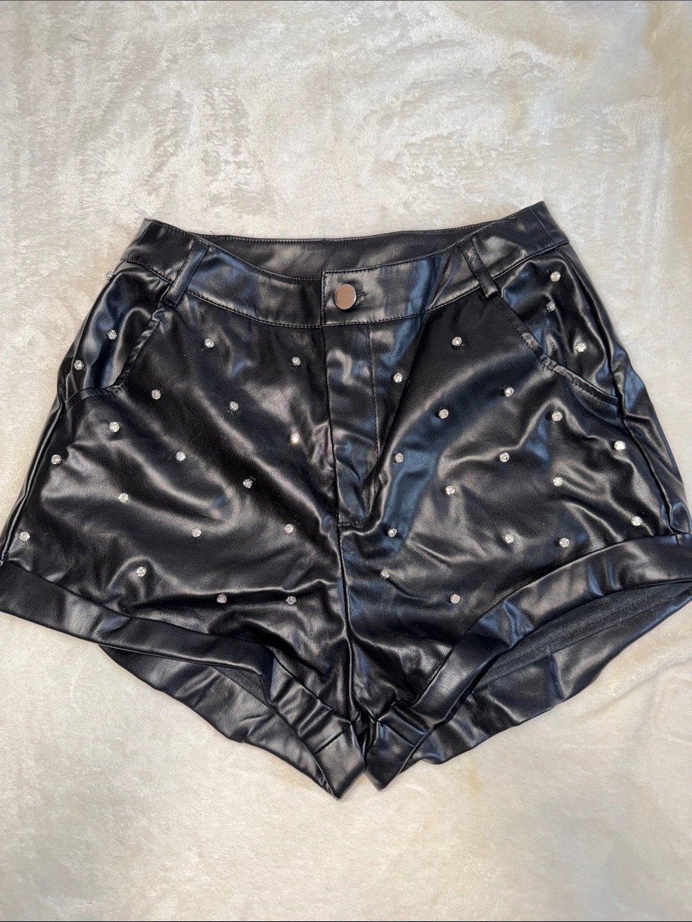 Better Be Black Faux Leather High-Waist Studded Shorts
